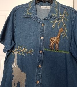 Ladies Short Sleeve Denim Shirt